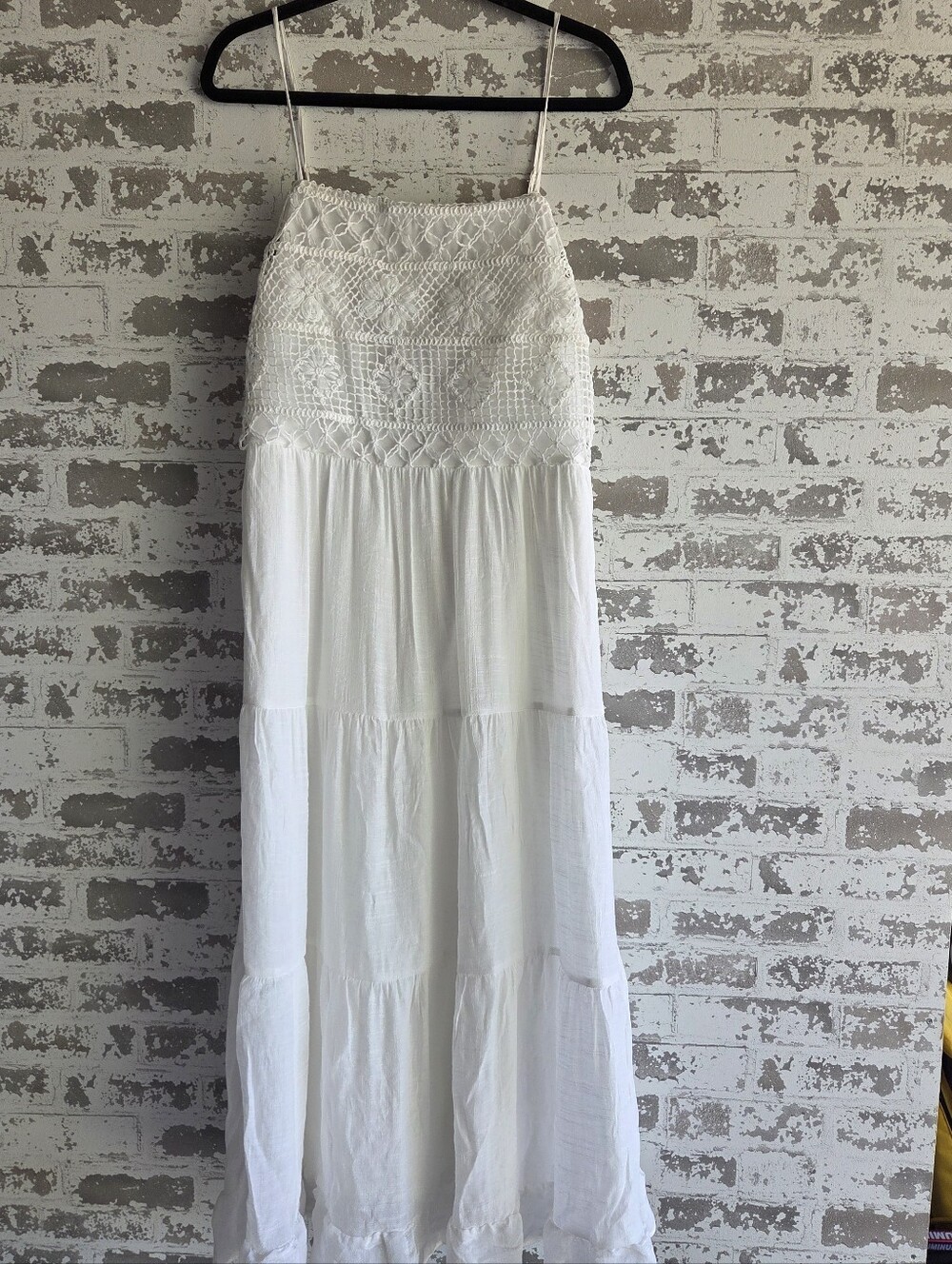 NWT Francesca’s White Crochet Bodice Tiered Maxi Dress - XL
